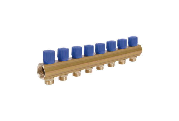 Колектор Icma з регулювальними вентилями 1" 8 виходів №1105 (Blue) SD00049611