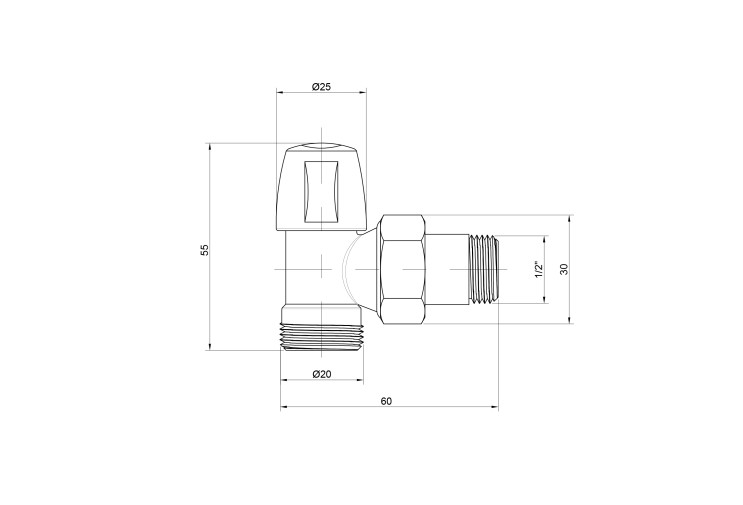 Кран радиаторный Icma 1/2" угловой под фитинг, без ручки №827 SD00005568