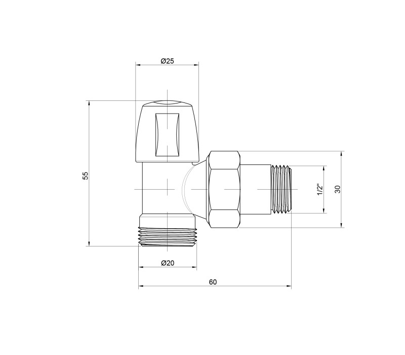 Кран радиаторный Icma 1/2" угловой под фитинг, без ручки №827 SD00005568 Кран радиаторный Icma 1/2" угловой под фитинг, без ручки №827 SD00005568