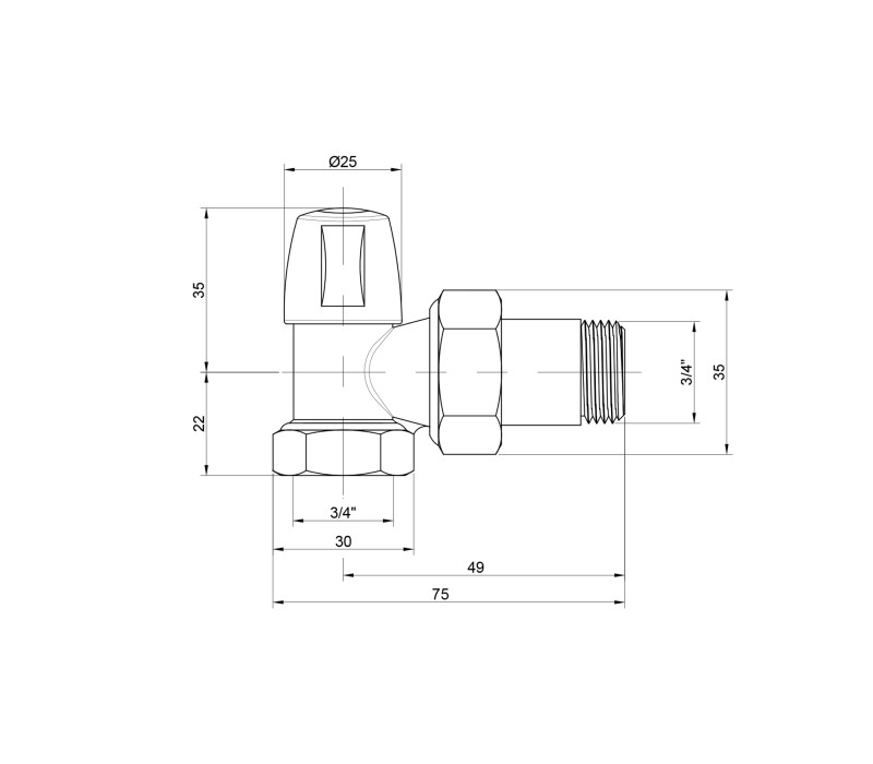 Кран радиаторный Icma 3/4" угловой без ручки №805 SD00005600 Кран радиаторный Icma 3/4" угловой без ручки №805 SD00005600