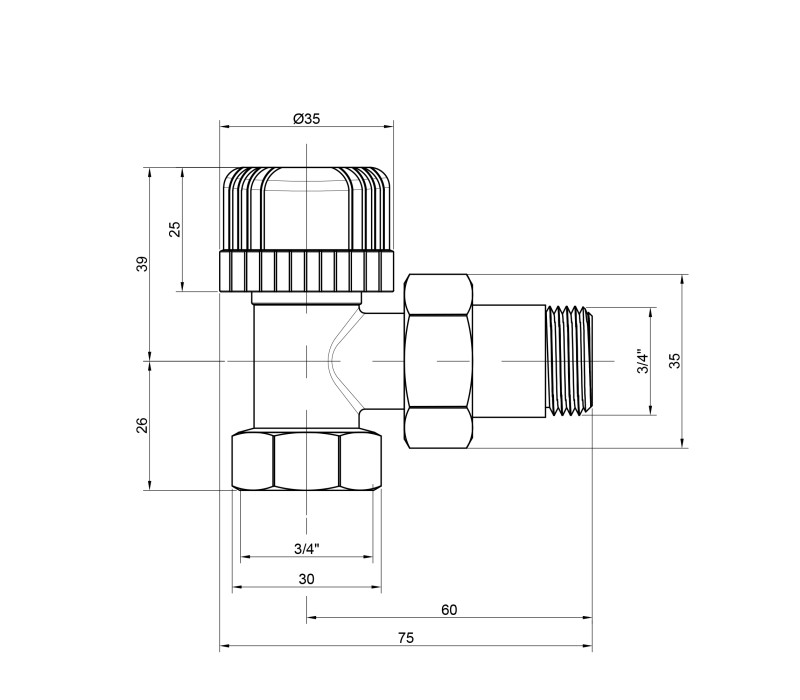 Кран радіаторний Icma 3/4" 30х1,5 кутовий №778 SD00005647