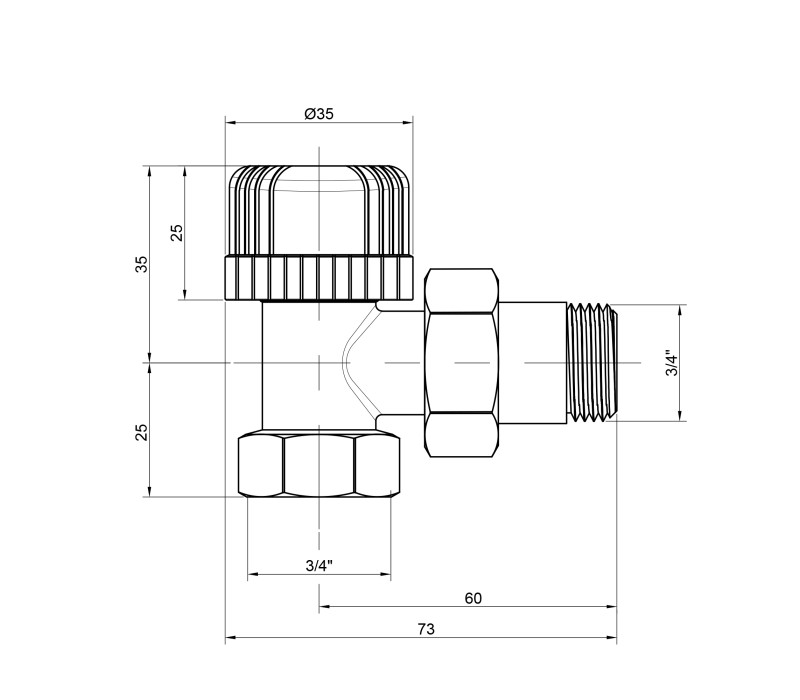 Кран радіаторний Icma 3/4" 28х1,5 кутовий №774 SD00005651
