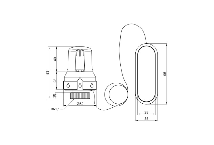 Термоголовка Icma 28х1,5 с выносным датчиком №987 SD00008807 Термоголовка Icma 28х1,5 с выносным датчиком №987 SD00008807