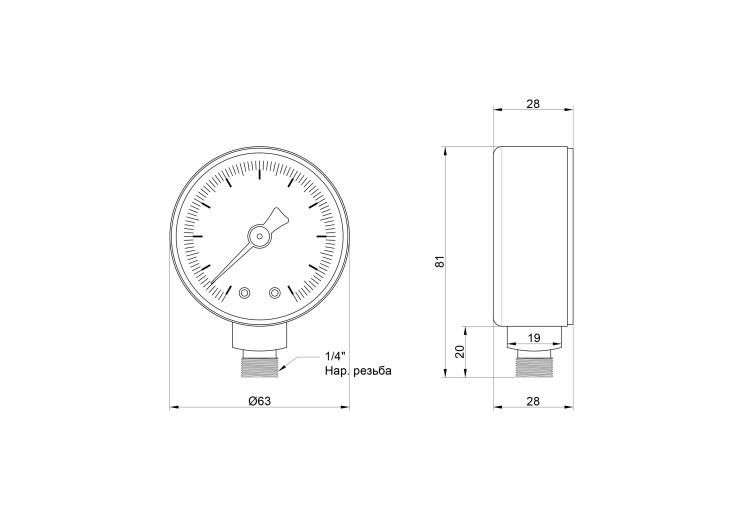 Манометр Icma 1/4" 0-6 бар, нижнє підключення №244 SD00006089