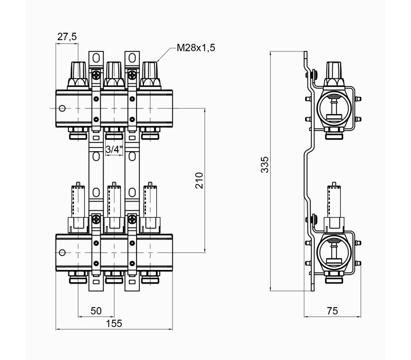 Колектор Icma 1" 3 виходи, з витратомірами №K013 SD00005231 Колектор Icma 1" 3 виходи, з витратомірами №K013 SD00005231