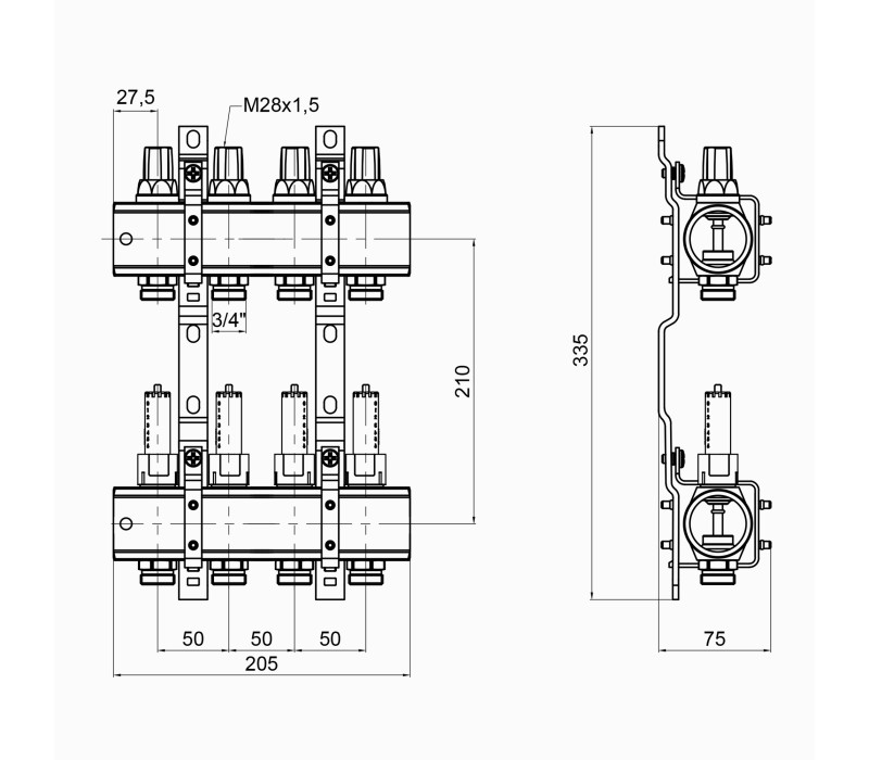 Коллектор Icma 1" 4 выхода, с расходомерами №K013 SD00005233