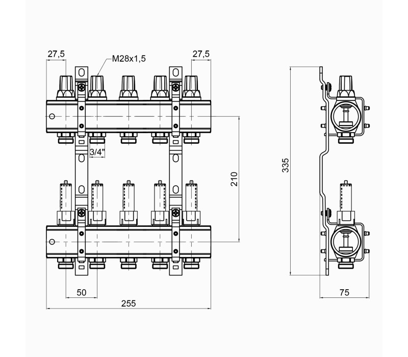 Колектор Icma 1" 5 виходів, з витратомірами №K013 SD00005236 Колектор Icma 1" 5 виходів, з витратомірами №K013 SD00005236