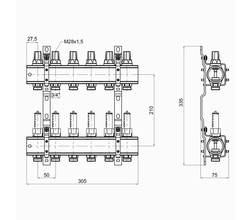 Колектор Icma 1" 6 виходів, з витратомірами №K013 SD00005239 Колектор Icma 1" 6 виходів, з витратомірами №K013 SD00005239