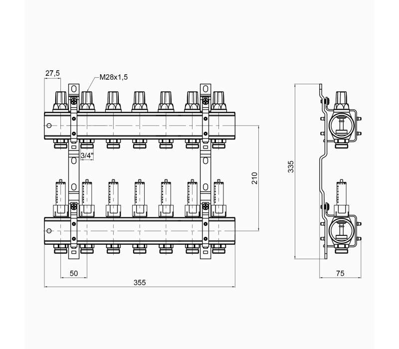 Колектор Icma 1" 7 виходів, з витратомірами №K013 SD00005242 Колектор Icma 1" 7 виходів, з витратомірами №K013 SD00005242