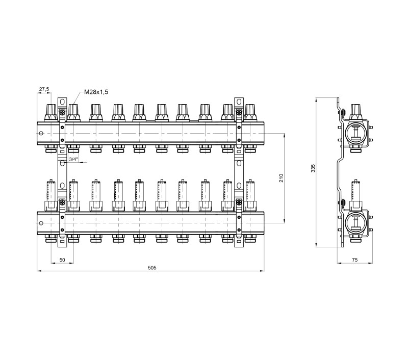 Колектор Icma 1" 10 виходів, з витратомірами №K013 SD00005248 Колектор Icma 1" 10 виходів, з витратомірами №K013 SD00005248