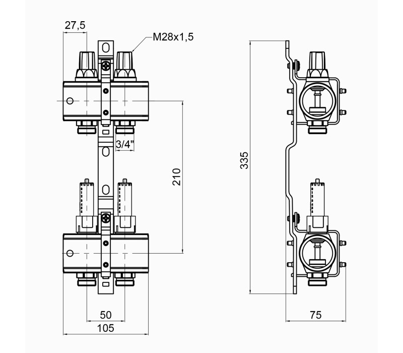 Колектор Icma 1" 2 виходи, з витратомірами №K013 SD00005230 Колектор Icma 1" 2 виходи, з витратомірами №K013 SD00005230