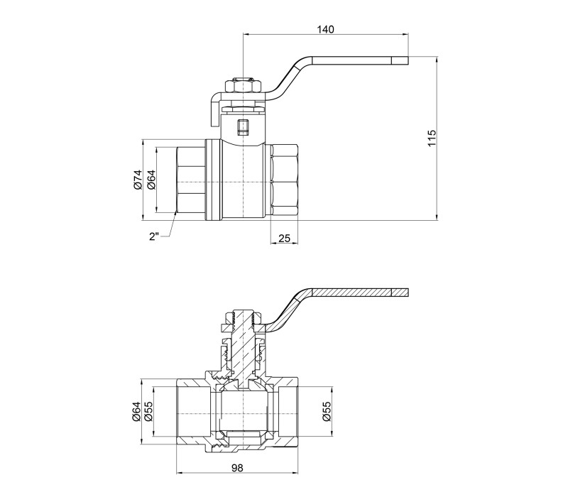 Кран шаровой SD Plus 2" ВР для воды (рычаг) SD600W50 SD00002823