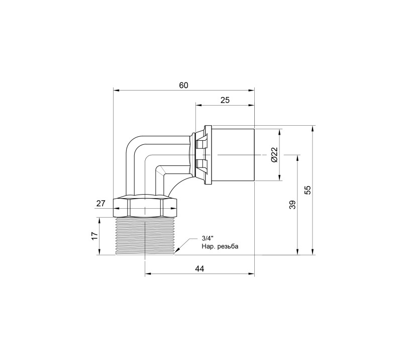 Уголок пресс Icma 20х3/4" НР №404 SD00009830 Уголок пресс Icma 20х3/4" НР №404 SD00009830
