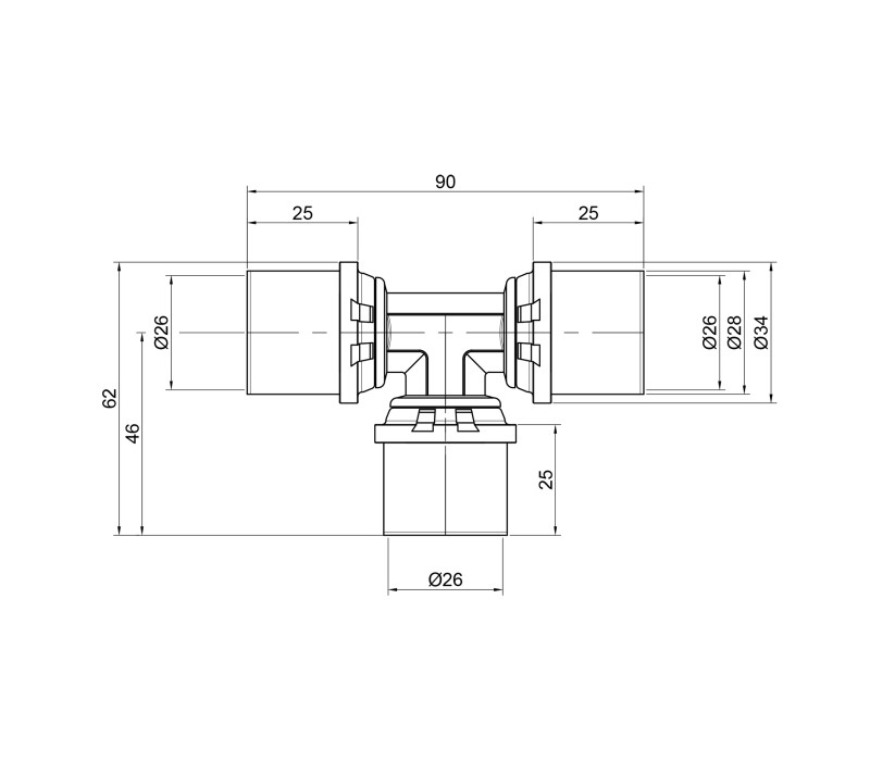 Тройник пресс Icma 26х26х26 №406 SD00009084 Тройник пресс Icma 26х26х26 №406 SD00009084