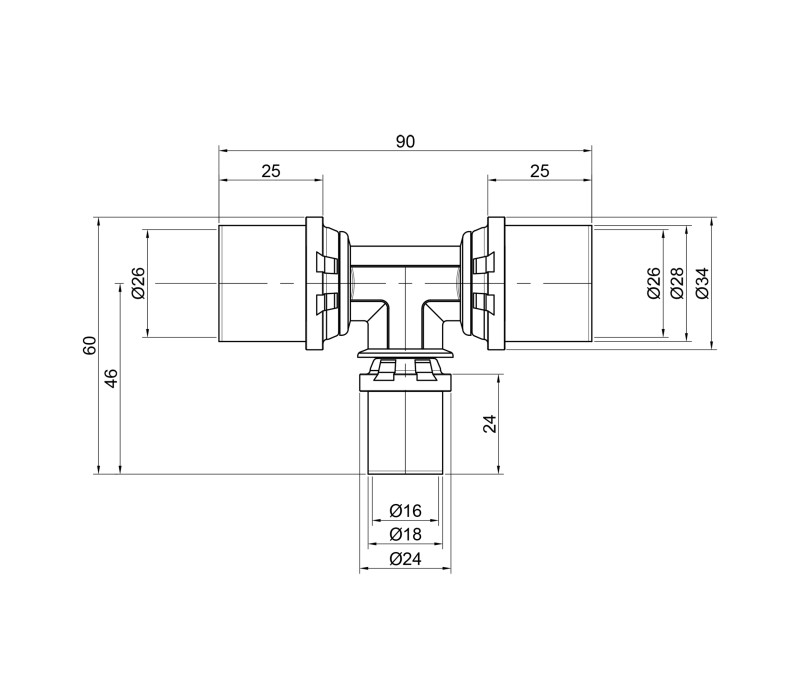Тройник пресс Icma 26х16х26 №406 SD00009079 Тройник пресс Icma 26х16х26 №406 SD00009079