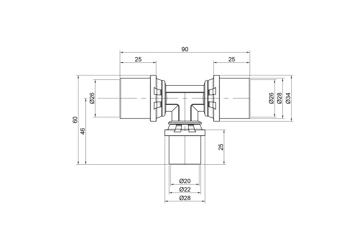 Тройник пресс Icma 26х20х26 №406 SD00009080