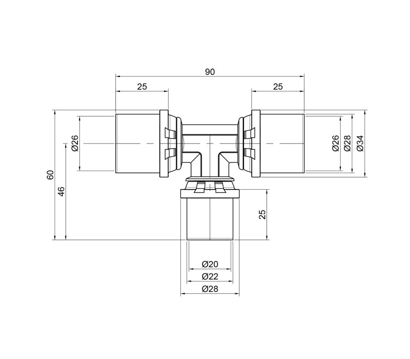 Тройник пресс Icma 26х20х26 №406 SD00009080 Тройник пресс Icma 26х20х26 №406 SD00009080