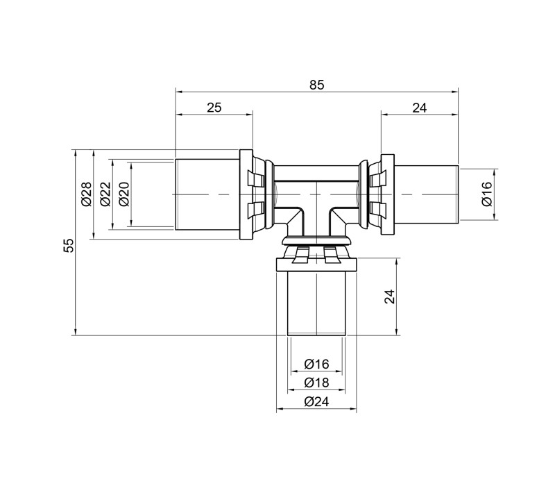 Тройник пресс Icma 16х16х20 №406 SD00009024 Тройник пресс Icma 16х16х20 №406 SD00009024