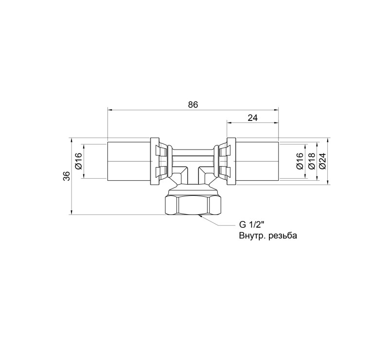 Тройник пресс Icma 16х1/2"х16 ВР №408 SD00009342 Тройник пресс Icma 16х1/2"х16 ВР №408 SD00009342