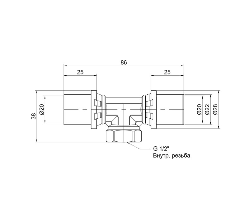 Тройник пресс Icma 20х1/2"х20 ВР №408 SD00009348 Тройник пресс Icma 20х1/2"х20 ВР №408 SD00009348