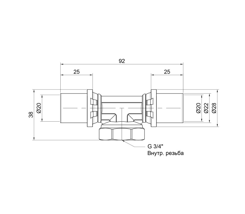 Тройник пресс Icma 20х3/4"х20 ВР №408 SD00009350 Тройник пресс Icma 20х3/4"х20 ВР №408 SD00009350