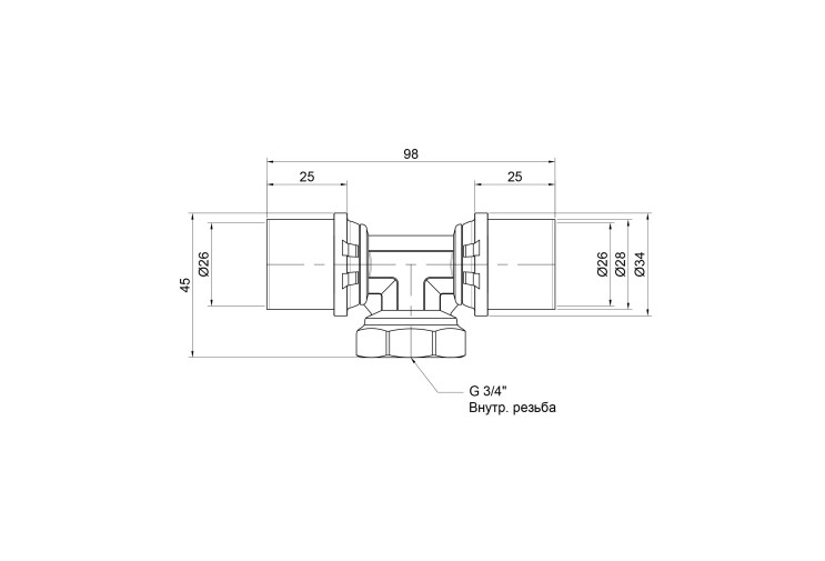 Трійник прес Icma 26х3/4"х26 ВР №408 SD00009356 Трійник прес Icma 26х3/4"х26 ВР №408 SD00009356