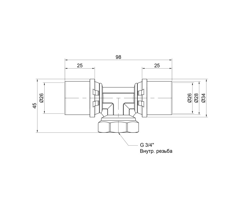 Тройник пресс Icma 26х3/4"х26 ВР №408 SD00009356 Тройник пресс Icma 26х3/4"х26 ВР №408 SD00009356