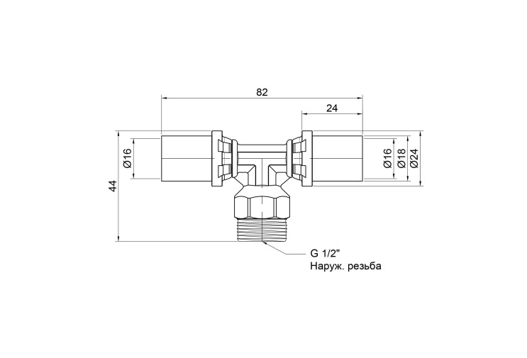 Тройник пресс Icma 16х1/2"х16 НР №407 SD00009343 Тройник пресс Icma 16х1/2"х16 НР №407 SD00009343