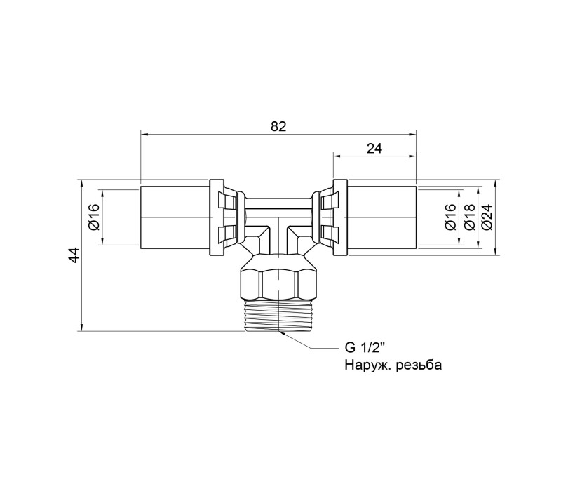 Тройник пресс Icma 16х1/2"х16 НР №407 SD00009343 Тройник пресс Icma 16х1/2"х16 НР №407 SD00009343