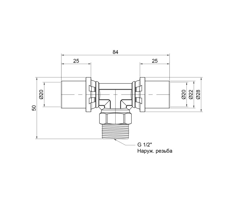 Тройник пресс Icma 20х1/2"х20 НР №407 SD00009349 Тройник пресс Icma 20х1/2"х20 НР №407 SD00009349