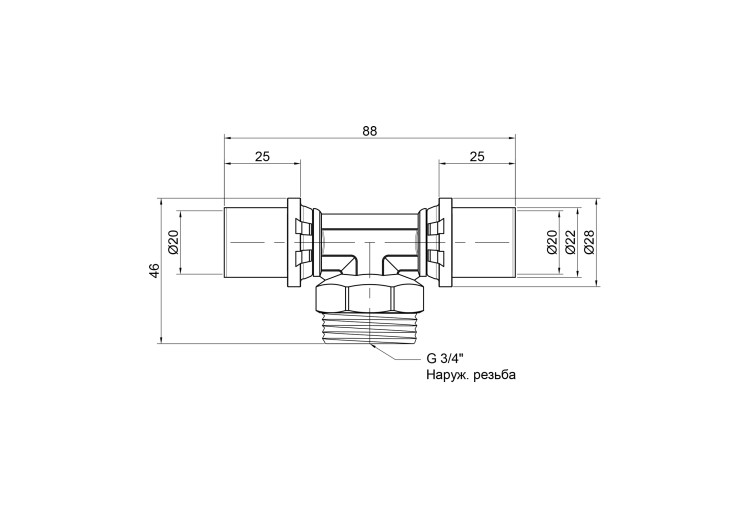 Трійник прес Icma 20х3/4"х20 ЗР №407 SD00009351 Трійник прес Icma 20х3/4"х20 ЗР №407 SD00009351