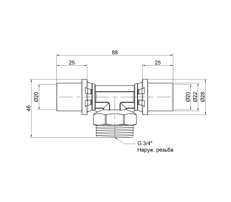 Тройник пресс Icma 20х3/4"х20 НР №407 SD00009351 Тройник пресс Icma 20х3/4"х20 НР №407 SD00009351