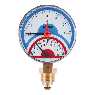Термоманометр Icma 1/2" 0-6 бар, нижнее подключение №258 Термоманометр Icma 1/2" 0-6 бар, нижнее подключение №258