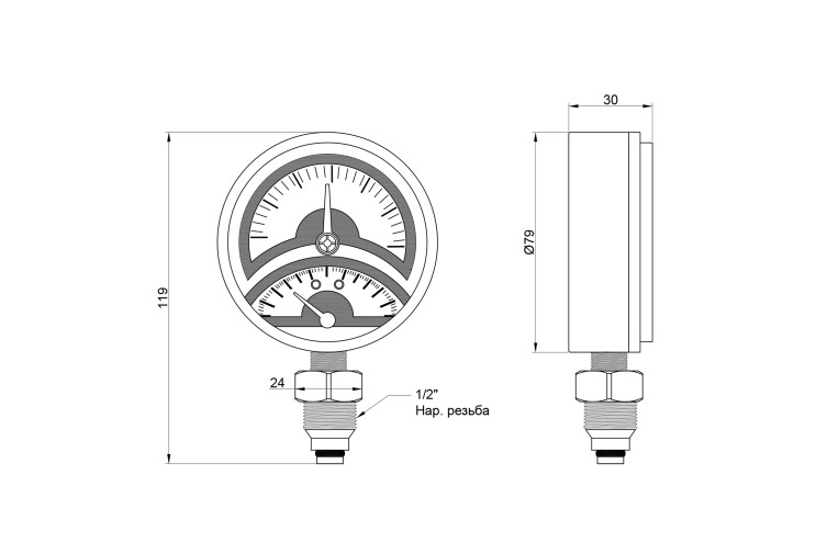 Термоманометр Icma 1/2" 0-6 бар, нижнее подключение №258 SD00008817