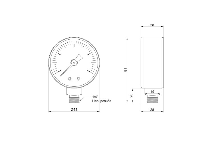 Манометр Icma 1/4" 0-4 бар, нижнє підключення №244 SD00006087