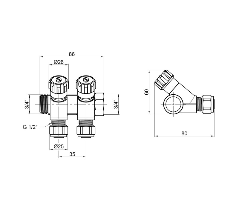 Колектор SD Plus 3/4" 2 виходи SD230W2 SD00005177