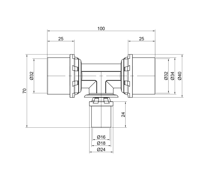 Тройник пресс Icma 32х16х32 №406 SD00009147 Тройник пресс Icma 32х16х32 №406 SD00009147