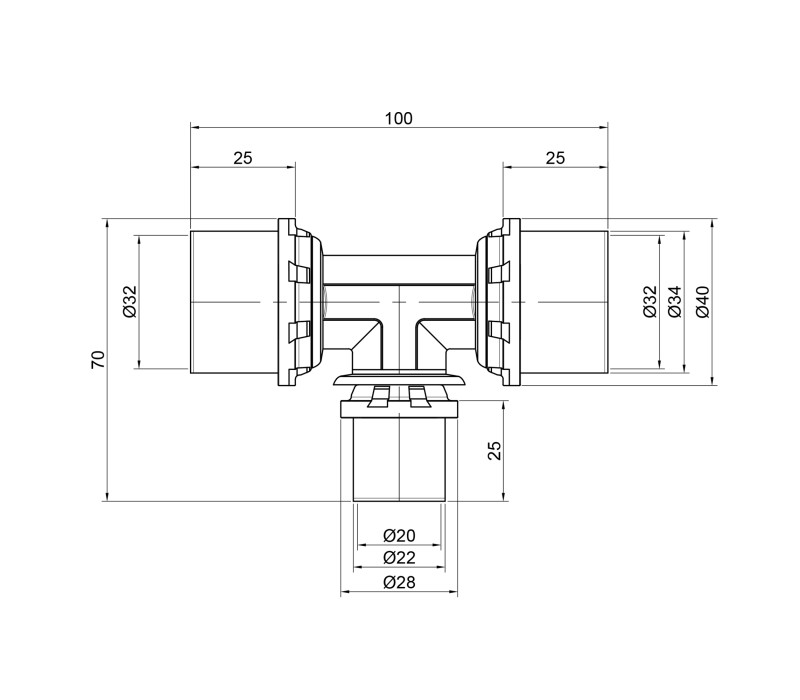 Тройник пресс Icma 32х20х32 №406 SD00009148 Тройник пресс Icma 32х20х32 №406 SD00009148