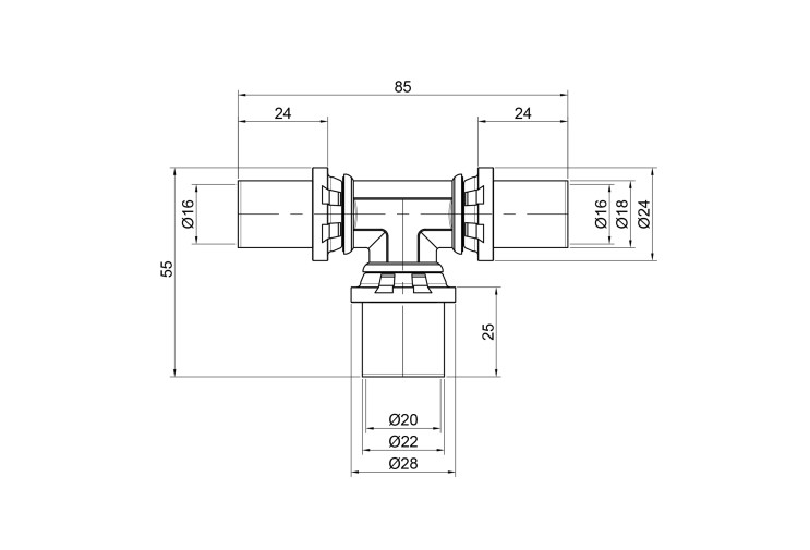 Тройник пресс Icma 16х20х16 №406 SD00009026
