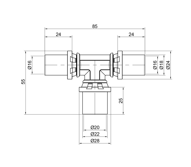 Тройник пресс Icma 16х20х16 №406 SD00009026 Тройник пресс Icma 16х20х16 №406 SD00009026