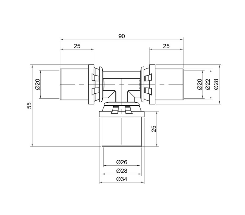 Тройник пресс Icma 20х26х20 №406 SD00009055 Тройник пресс Icma 20х26х20 №406 SD00009055