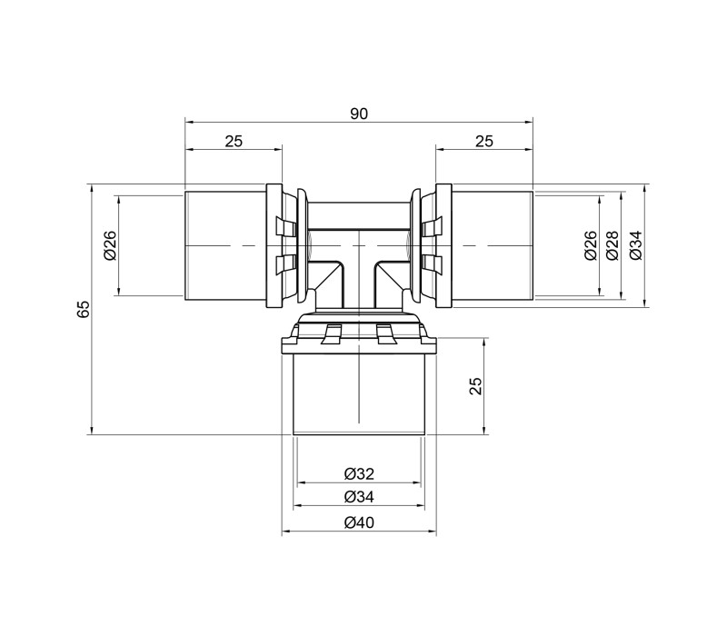 Тройник пресс Icma 26х32х26 №406 SD00009086 Тройник пресс Icma 26х32х26 №406 SD00009086