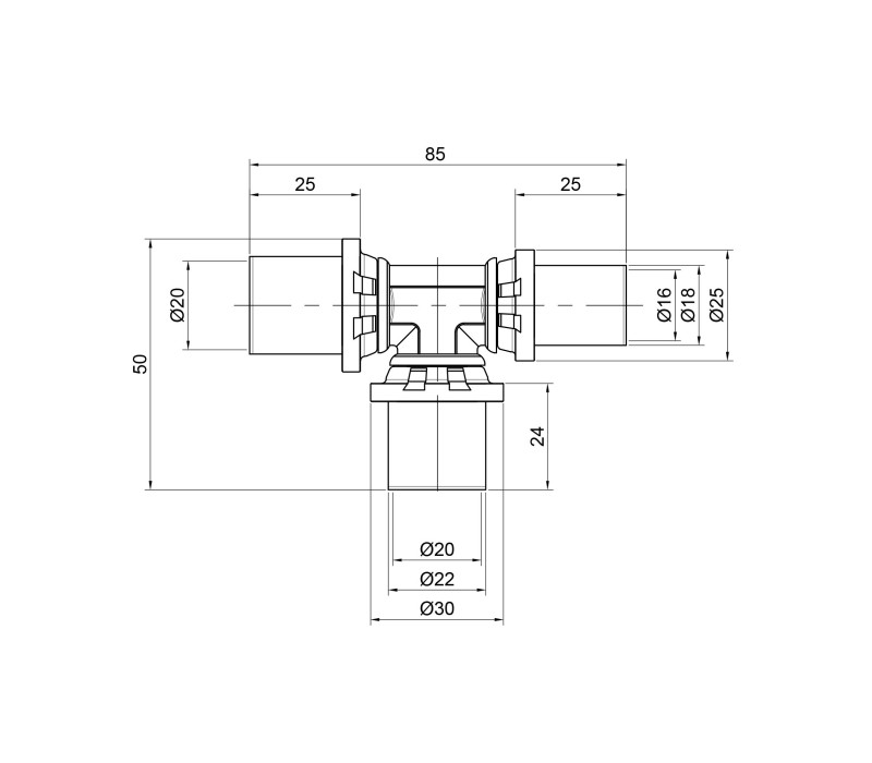 Трійник прес Icma 20х20х16 №406 SD00009051 Трійник прес Icma 20х20х16 №406 SD00009051