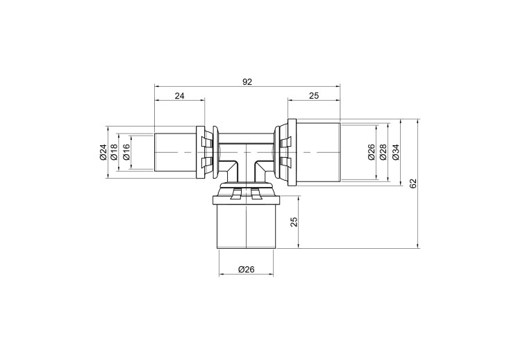 Тройник пресс Icma 26х26х16 №406 SD00009082