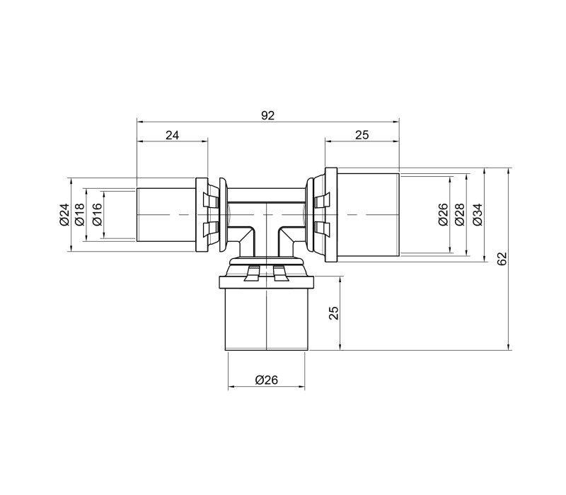Тройник пресс Icma 26х26х16 №406 SD00009082 Тройник пресс Icma 26х26х16 №406 SD00009082