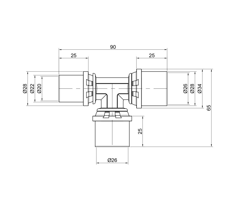 Тройник пресс Icma 26х26х20 №406 SD00009083 Тройник пресс Icma 26х26х20 №406 SD00009083
