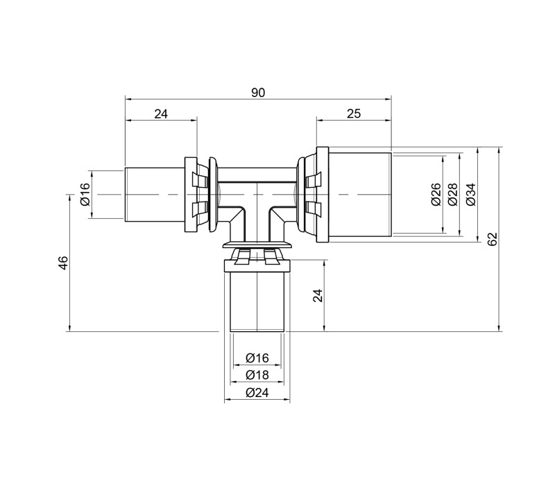 Тройник пресс Icma 16х16х26 №406 SD00009025 Тройник пресс Icma 16х16х26 №406 SD00009025