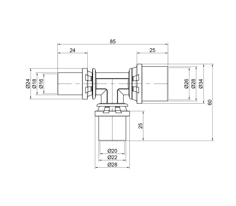Тройник пресс Icma 16х20х26 №406 SD00009027 Тройник пресс Icma 16х20х26 №406 SD00009027