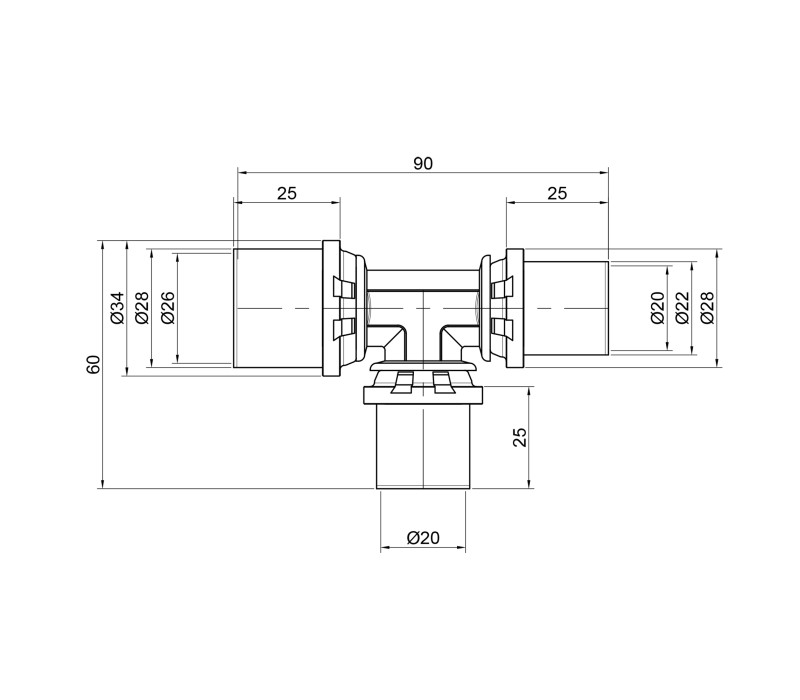 Тройник пресс Icma 20х20х26 №406 SD00009053 Тройник пресс Icma 20х20х26 №406 SD00009053