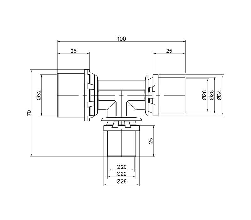 Тройник пресс Icma 26х20х32 №406 SD00009081 Тройник пресс Icma 26х20х32 №406 SD00009081
